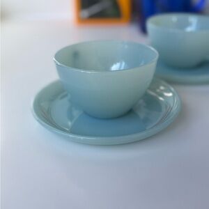Vintage Fire-King Delphite Turquoise Blue Teacup & Saucer Set